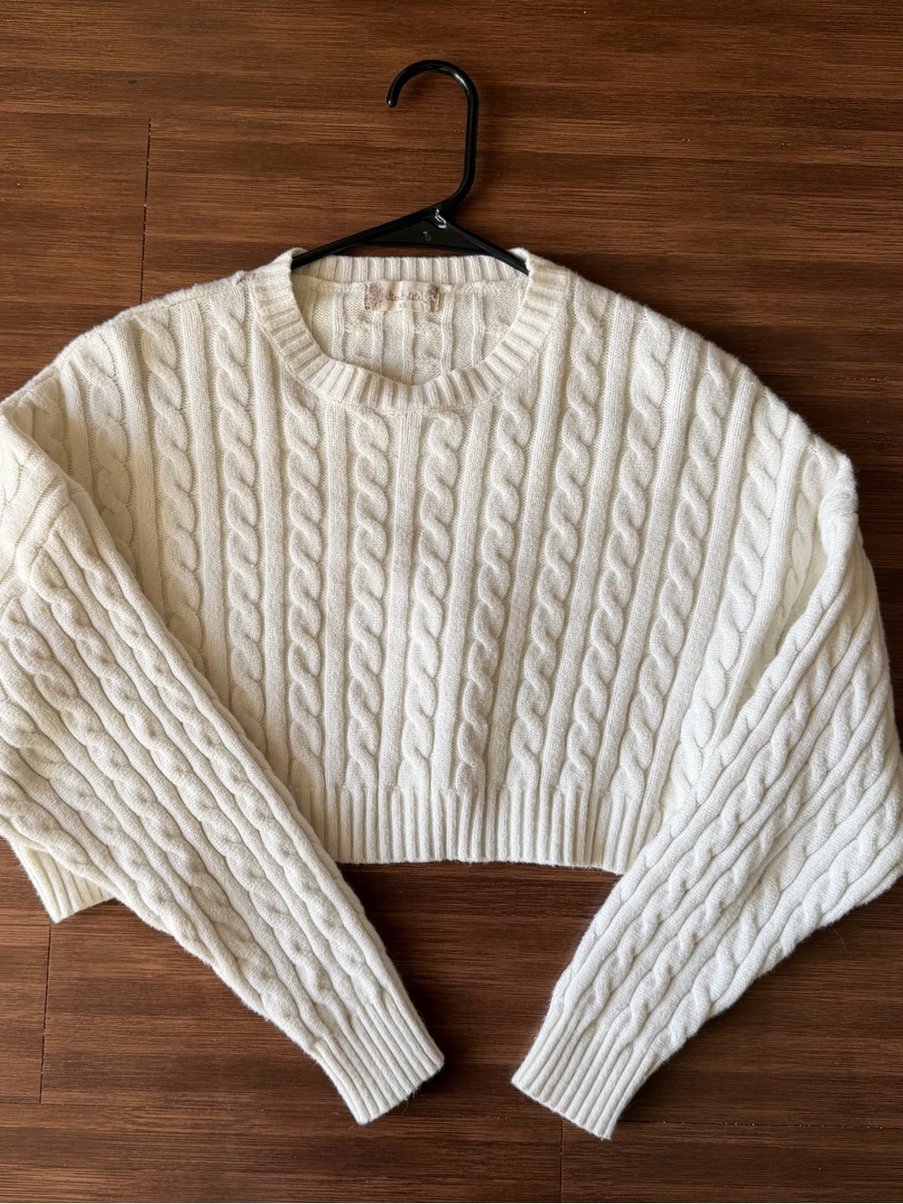 Altar'd State Cream Cable-Knit Cropped Crew Sweater